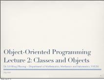 Object-Oriented Programming - Lecture 2: Classes and Objects - Lê Hồng Phương