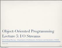 Object-Oriented Programming - Lecture 5: I/O Streams - Lê Hồng Phương